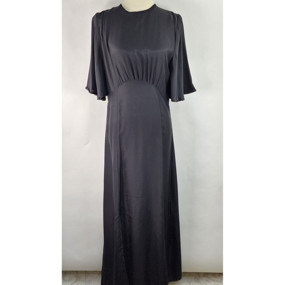 Natalie Martin Maxi Dress Women's Small Black 100% Silk Keyhole Back